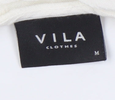 VILA Women’s Ivory Blouse, Medium, Short Sleeve