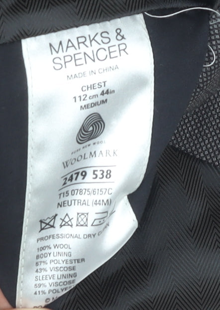 Marks & Spencer Men's Grey Wool Blazer, 44R, Formal