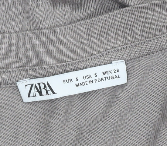 Zara Women's Grey V-Neck T-Shirt Size 8