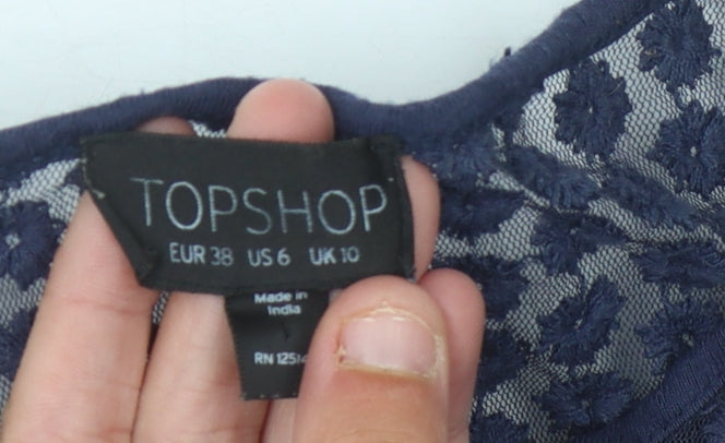 Topshop Women's Blue Lace Floral 3/4 Sleeve Top Size 10