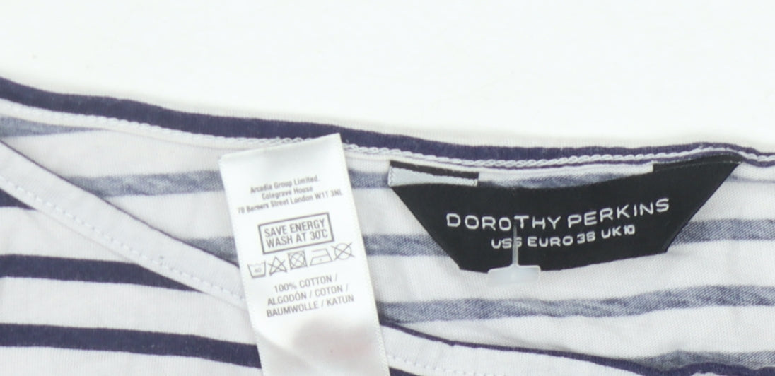 Dorothy Perkins Women's White Striped T-Shirt, Size 10