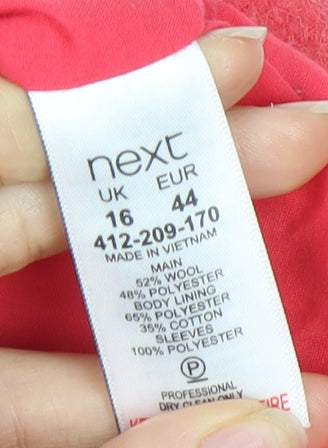 Next Women's Pink Wool Blend Coat Size 16 Button Accent