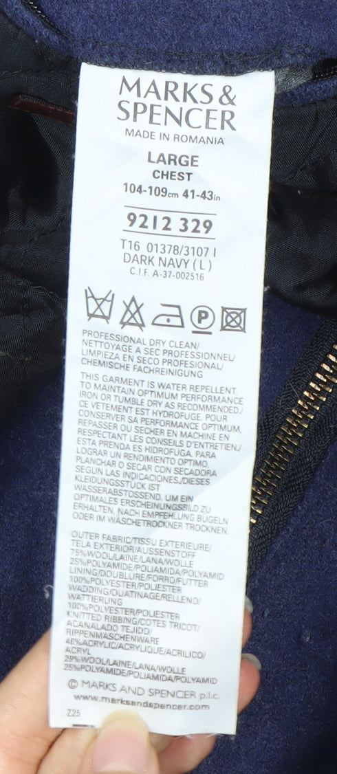 Marks & Spencer Men's Large Blue Wool Blend Jacket