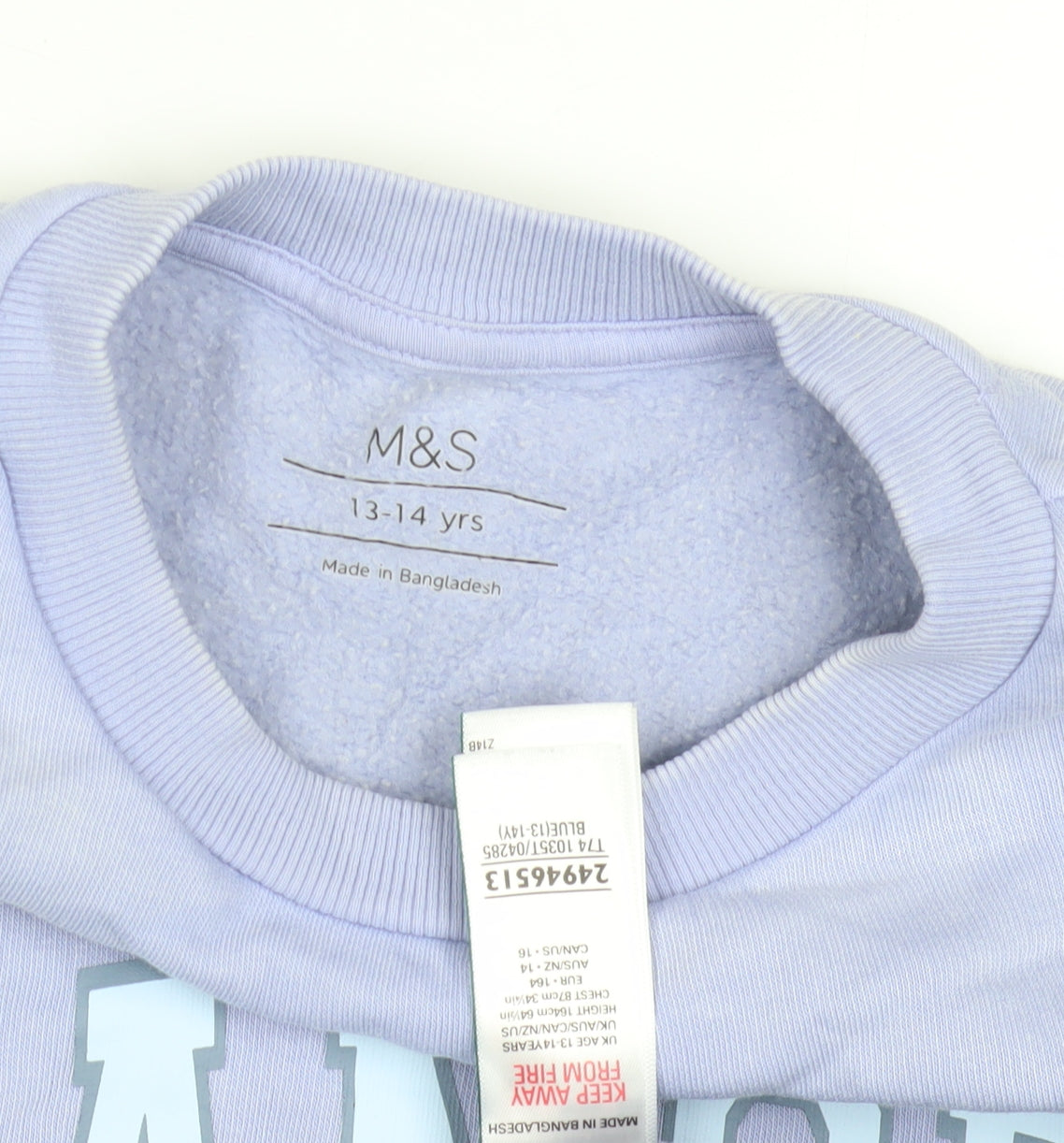 Marks & Spencer Girls Blue Los Angeles Sweatshirt 13-14 Years