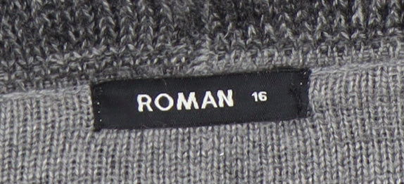 Roman Women's Grey Striped Cardigan Jumper, Size 16