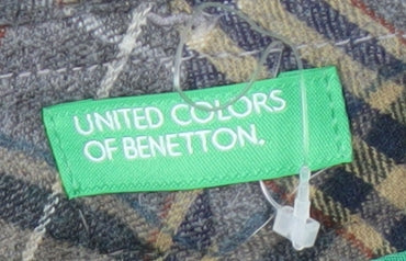 United Colors of Benetton Women's Beige Plaid Wool Blend Trousers Size 14