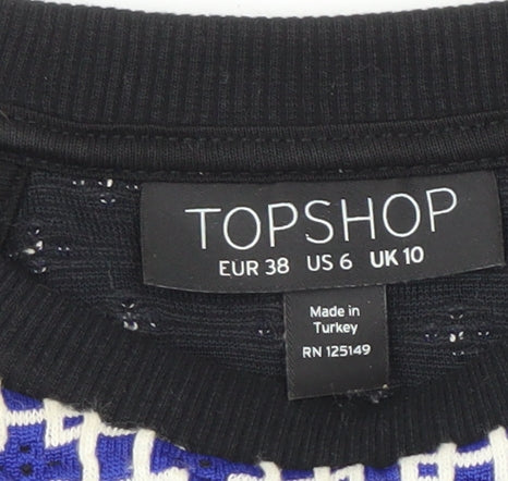 Topshop Blue Geometric Shift Dress, Size 10, Women's