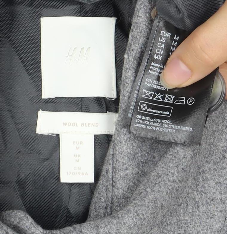 H&M Men's Grey Wool Blend Mid-Length Jacket M