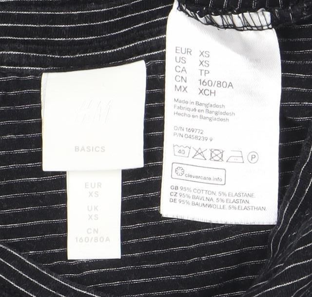 H&M Women's Black Striped Dress, XS, Short Sleeve, Casual