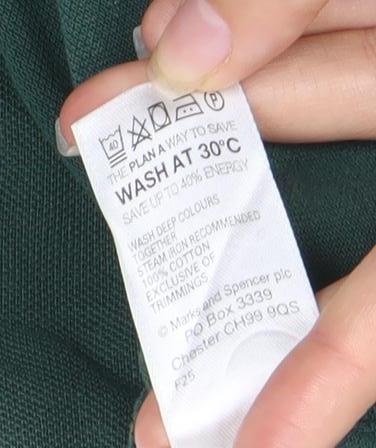 Marks & Spencer Men's Green Polo Shirt - Medium