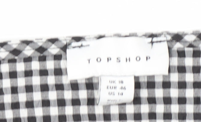 Topshop Women's Black Check Short Sleeve Blouse Size 18
