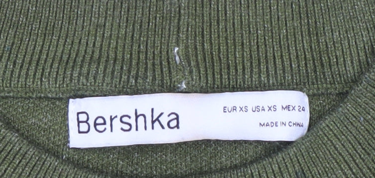 Bershka Women's Green Mock Neck Jumper XS