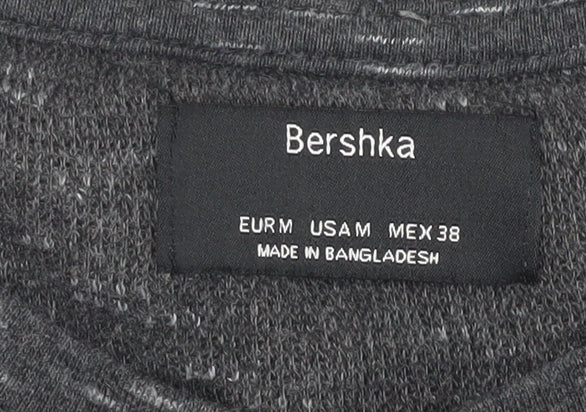 Bershka Men's Grey Long Sleeve Knit T-Shirt M