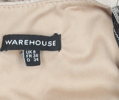 Warehouse Women's Beige Long High Neck Dress Size 8