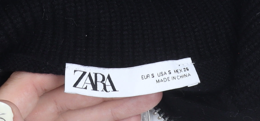 Zara Women's Black Full Zip Striped Jumper S, High Neck