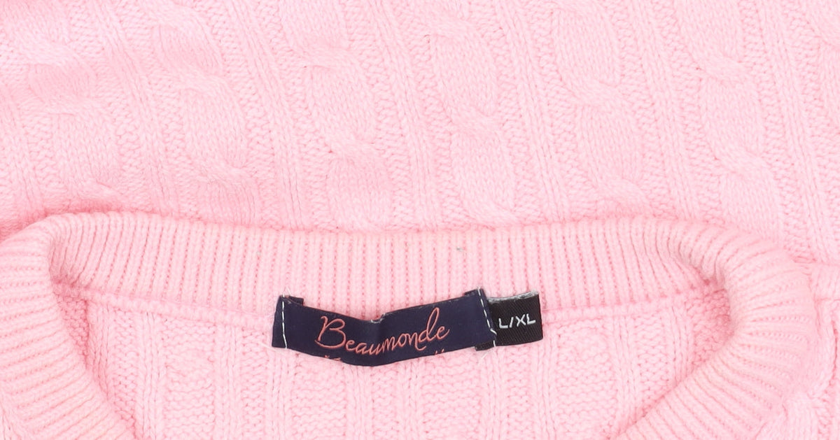 Beaumonde Women's Pink Cable Knit Pullover Jumper L/XL