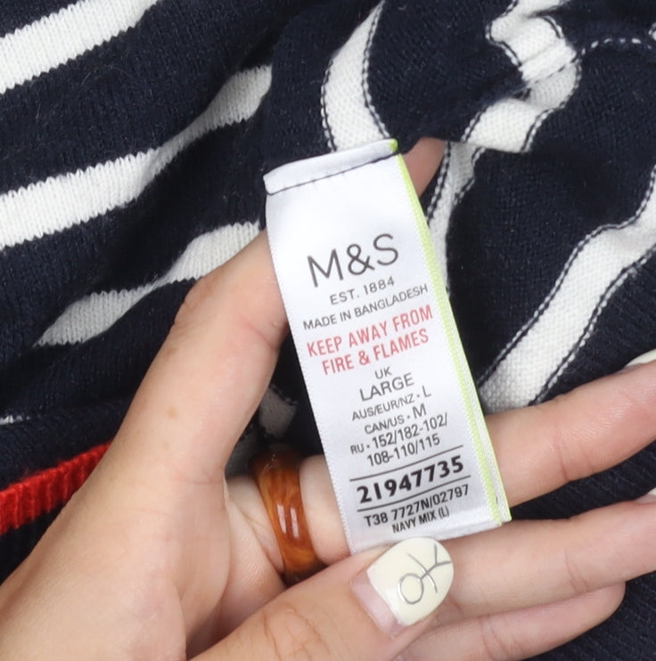 Marks & Spencer Women's Blue Striped Pullover Jumper L