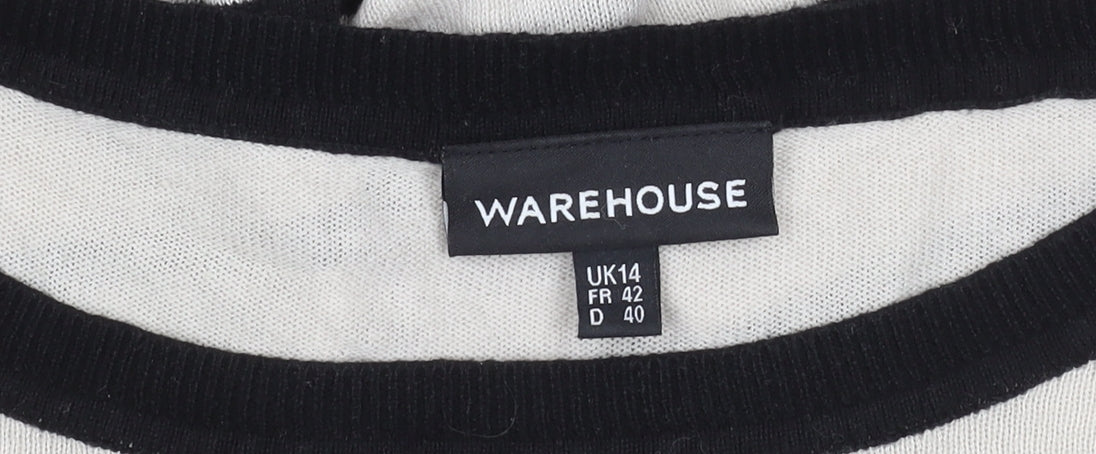 Warehouse Women’s Black Striped Pullover Crew Neck Jumper