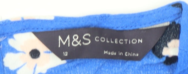 Marks & Spencer Blue Floral Blouse, Size 12, Women's