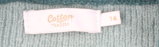 Cotton Traders Women's Green High Neck Jumper Size 14