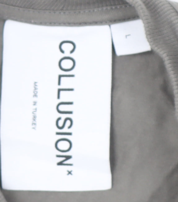 Collusion Men's Grey L Graphic T-Shirt, Short Sleeve