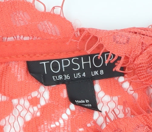 Topshop Women's Red Crop Lace Blouse Size 8