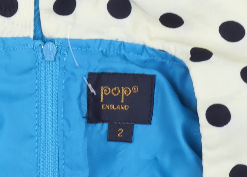 Pop Women's Blue Sleeveless Dress, Polka Dot Collar Size 2