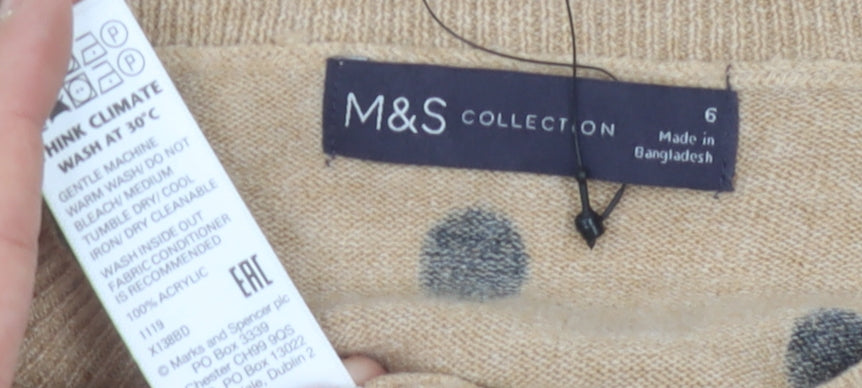 Marks & Spencer Women's Beige Polka Dot Jumper Size 6