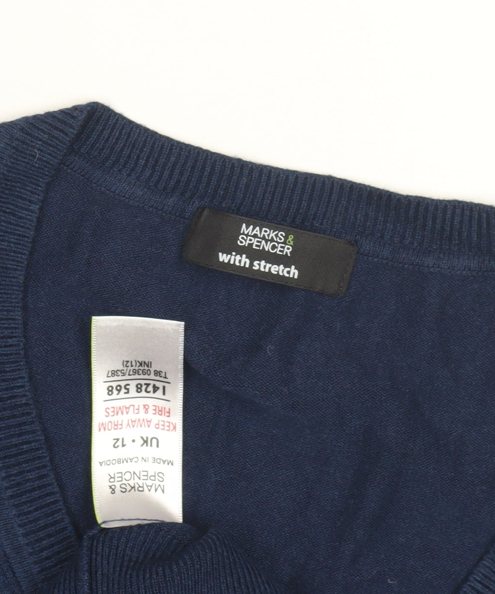 Marks & Spencer Women's Blue V-Neck Jumper Size 12