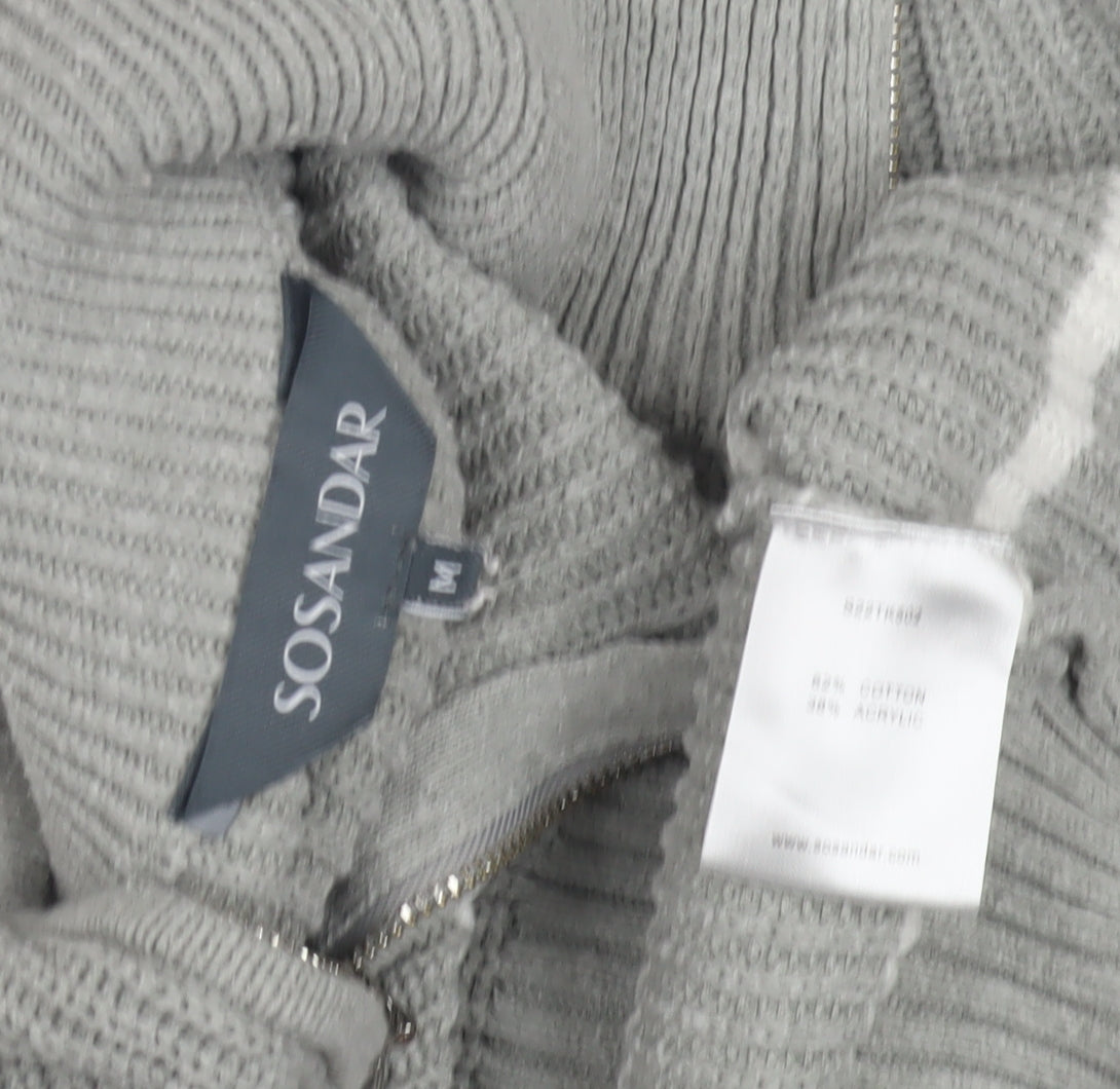 Sosandar Women's Grey Striped Mock Neck Jumper