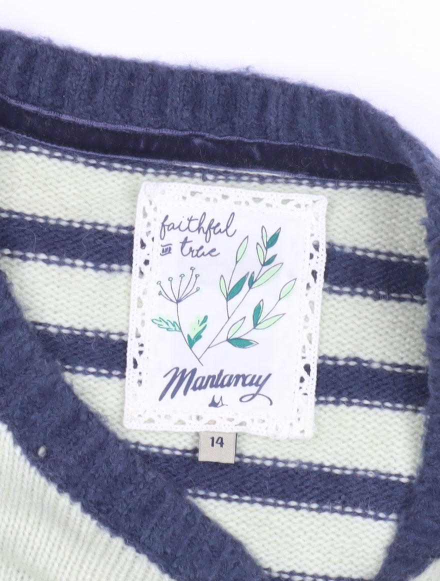 Mantaray Women's Green Striped Pullover Jumper, Size 14