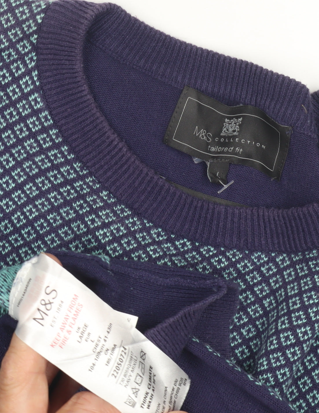 Marks & Spencer Men's Blue Geometric Pullover Jumper L