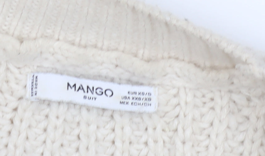 Mango Women's Beige Open Front Cardigan, Size 8, Chunky Knit