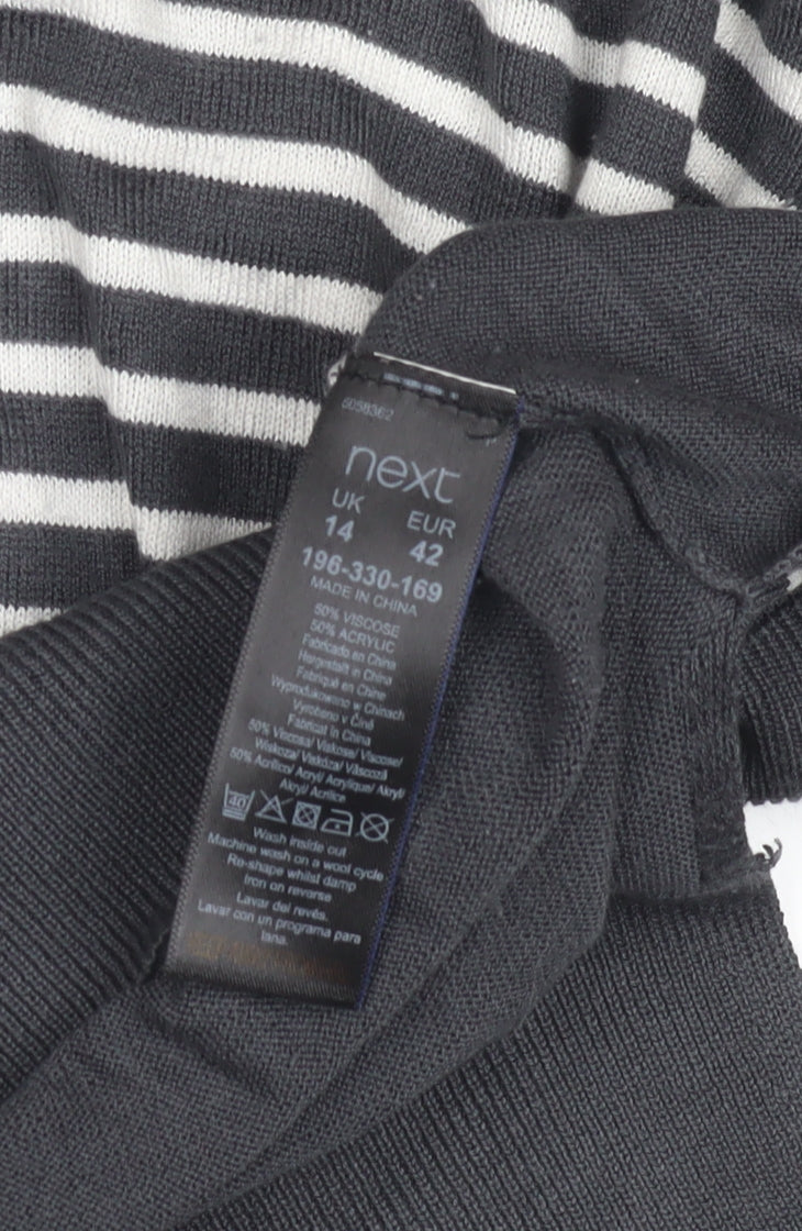 Next Women's Black Pullover Jumper, Size 14, Striped, Raglan