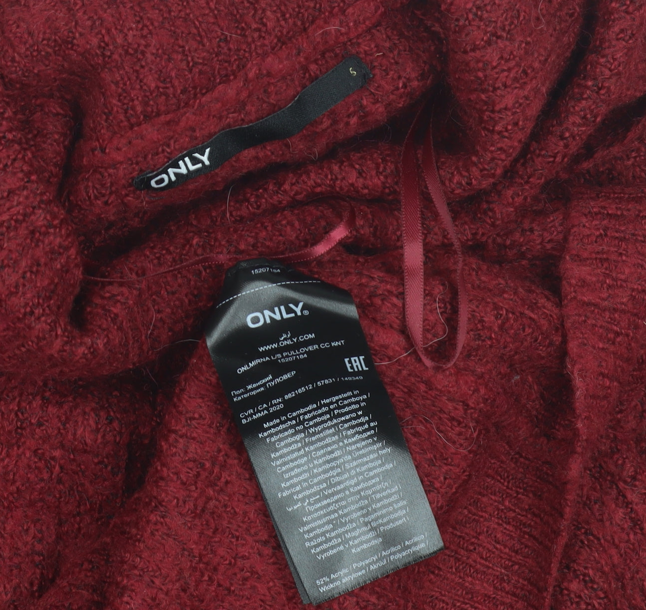 ONLY Women's Red Cowl Neck Pullover Jumper Size S