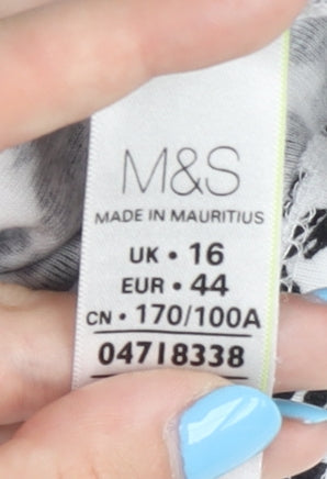 Marks & Spencer Women's Black Floral T-Shirt Size 16 Casual