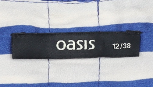 Oasis Womens Blue Striped Crew Neck T-Shirt Size 12