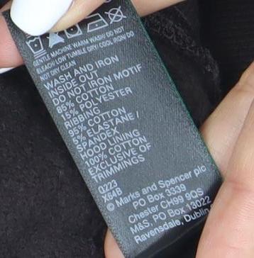 Marks & Spencer Black Hoodie XS Unisex Logo Pullover
