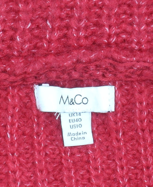 M&Co Women’s Red Roll Neck Pullover Jumper, Size 14