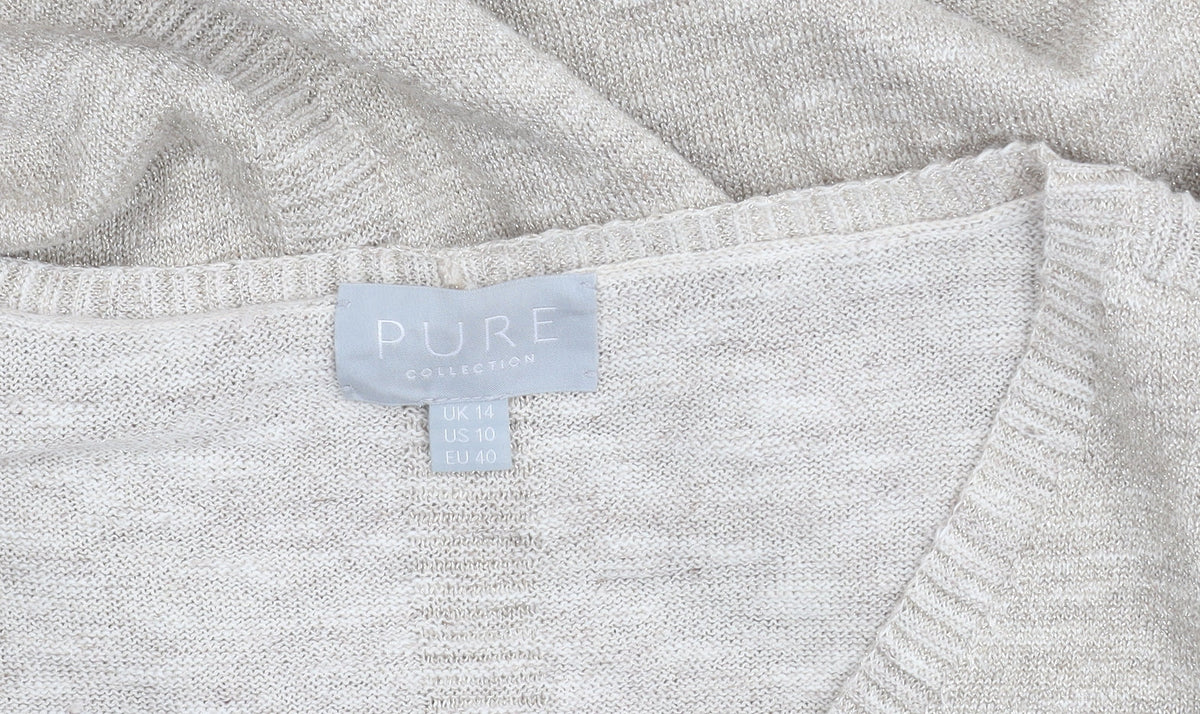 Pure Collection Women's Beige V-Neck Knit Jumper Size 14