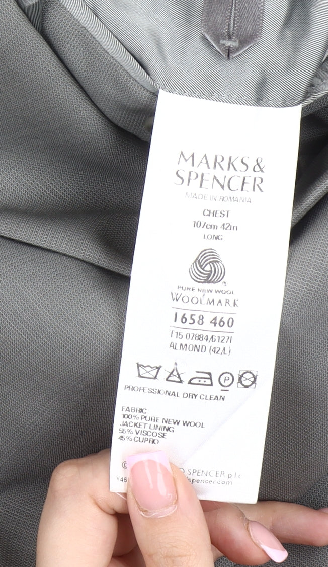 Marks & Spencer Men's Grey Wool Blazer Jacket 42L