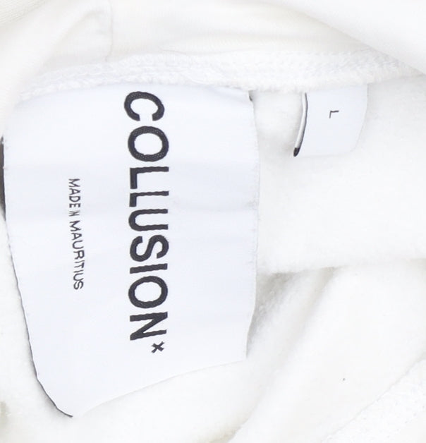 Collusion Men's White Hoodie L Pullover Cotton
