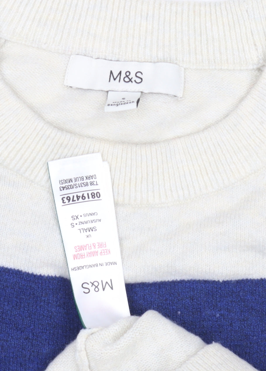 Marks & Spencer Women's Blue Stripe Pullover Jumper Size S