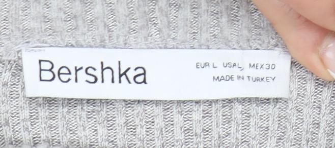 Bershka Women's Grey High Neck Knit Jumper - L