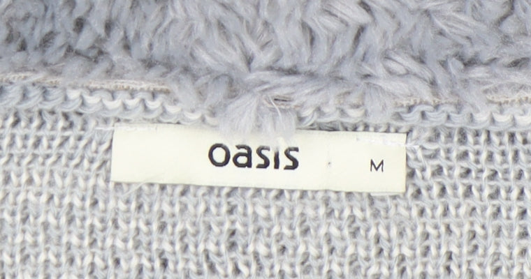 Oasis Women's Grey Open Front Cardigan in Size M, Geometric Knit