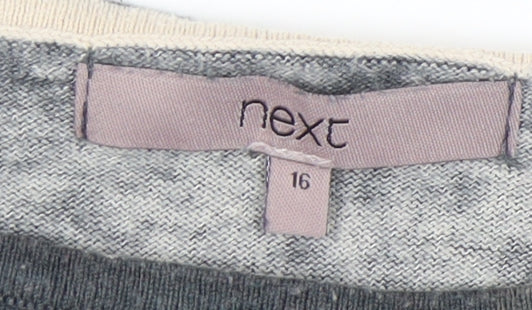 Next Women Grey Boat Neck Geometric Jumper Size 16