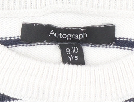 Marks & Spencer Girls White Striped Pullover Jumper 9-10 Years