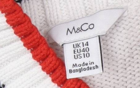 M&Co Women's White Striped Pullover Jumper, Size 14