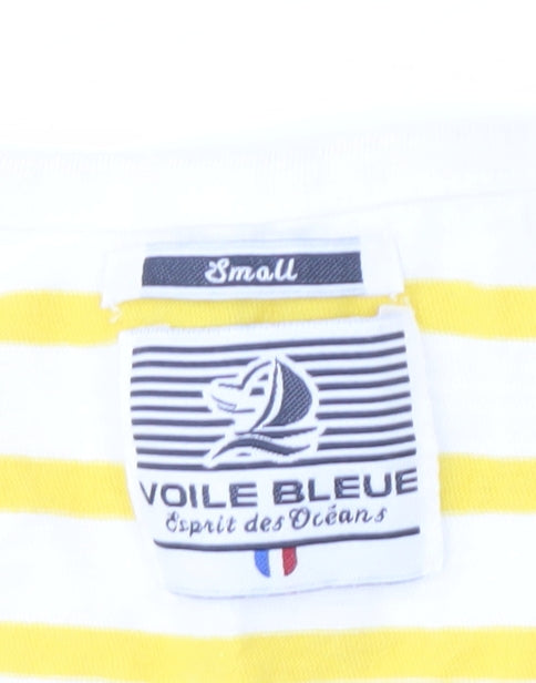 Voile Bleue Women's Yellow Striped V-Neck Top