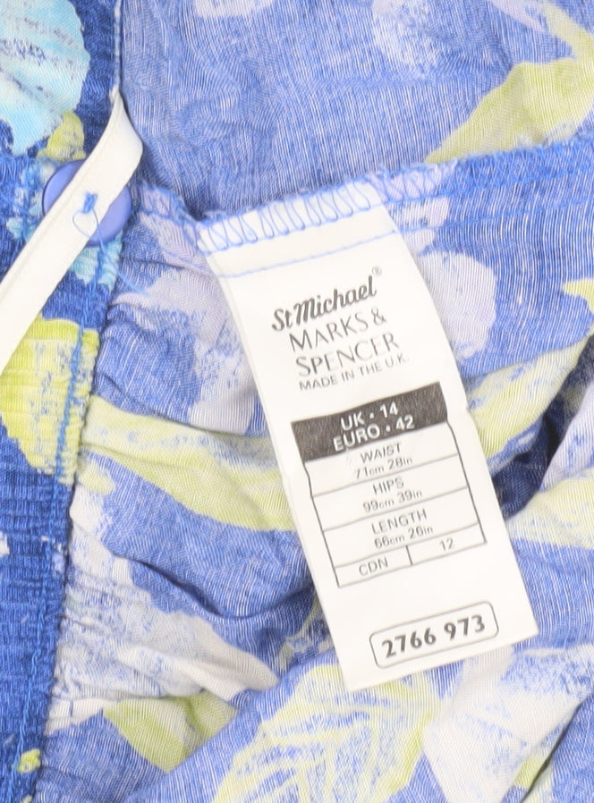 Marks & Spencer Women's Blue Floral A-Line Skirt, Size 14